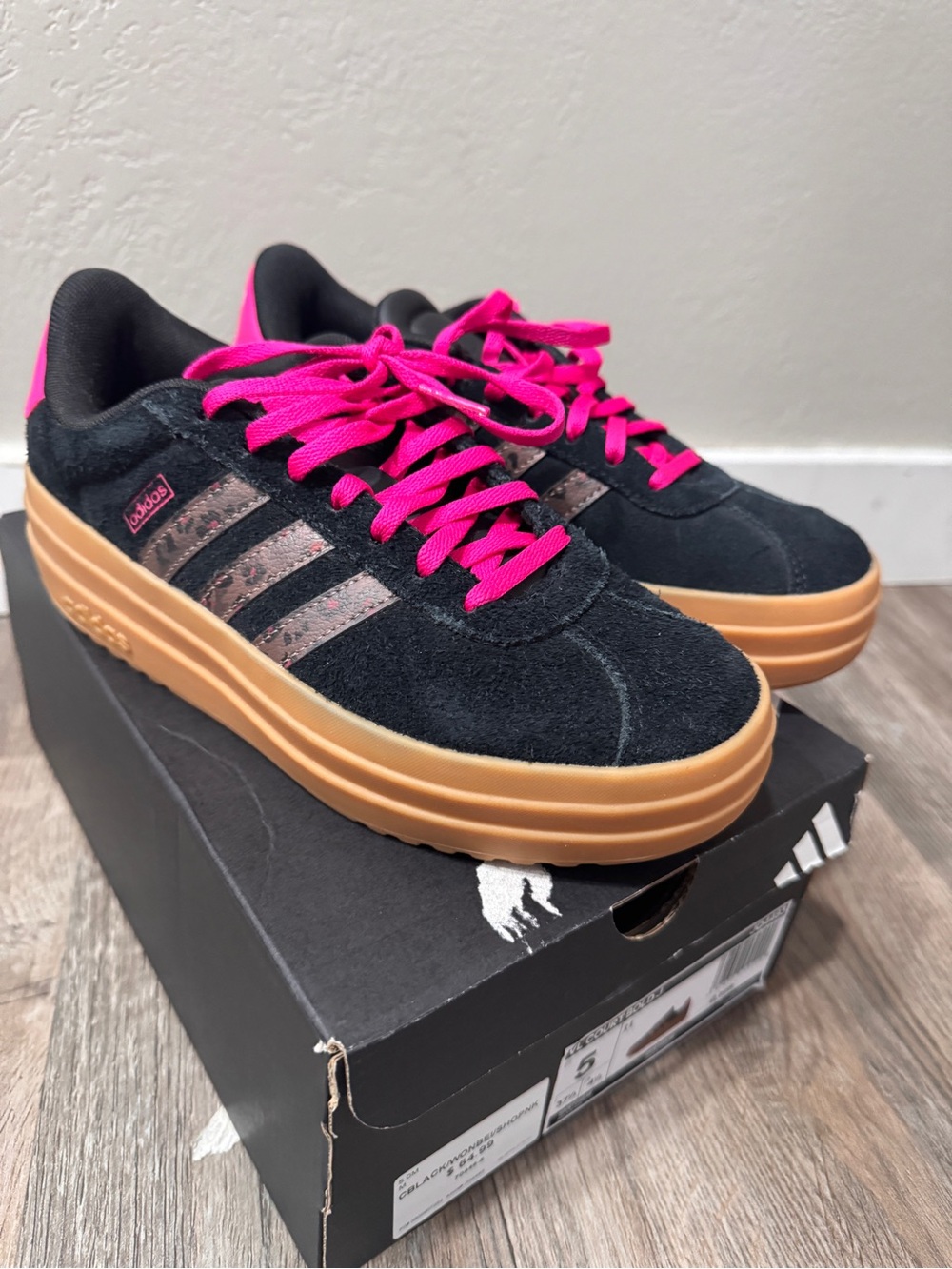 adidas Black Sneakers with Pink Heel and Brown Gum Sole
